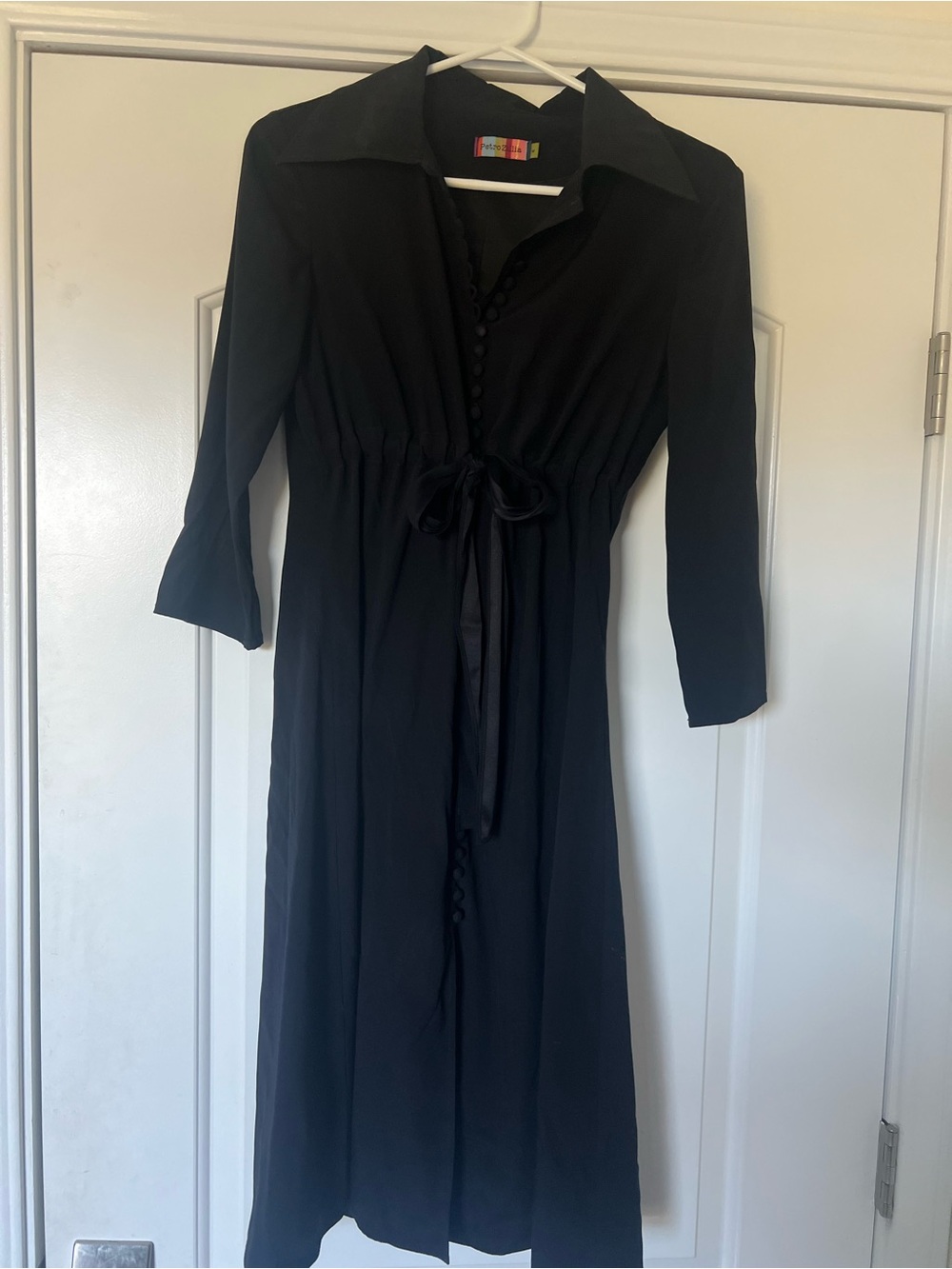 🖤 Rare Vintage Petro Zillia Black Silk Statement Collar Popover Dress 🖤